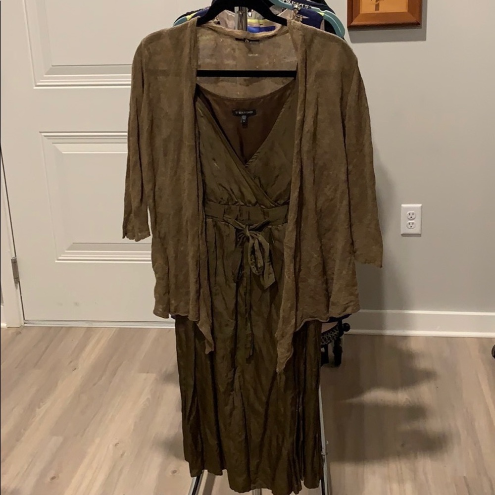 Eileen Fisher bronze dress and cardi party set